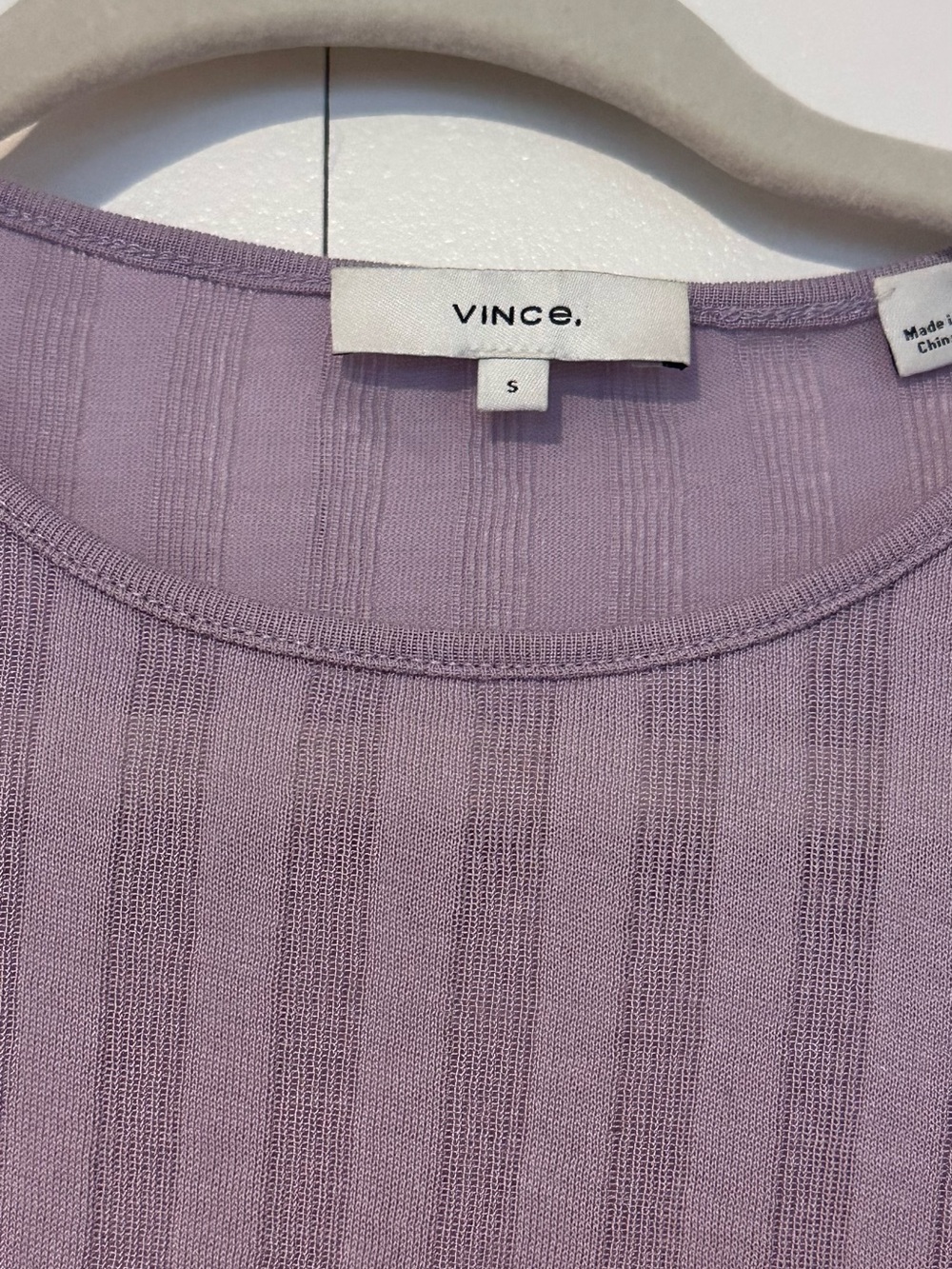 Vince Lavender Ribbed Knit Half-Sleeve Top